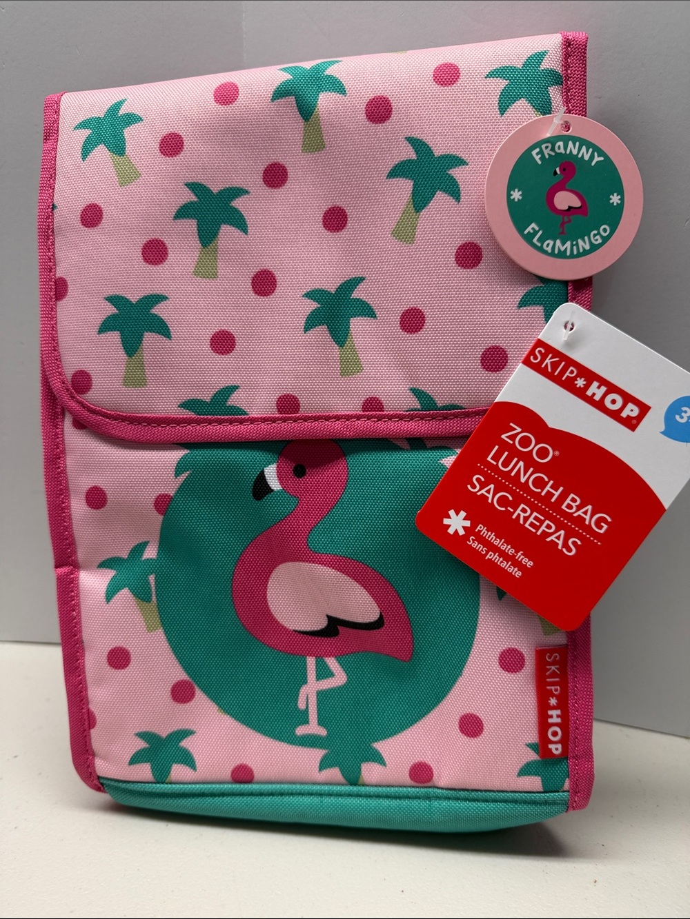 Skip Hop Pink Flamingo Kids Lunch Bag with Teal Accents